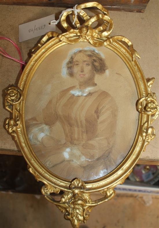 Victorian School, watercolour, portrait of a lady, gilt frame(-)